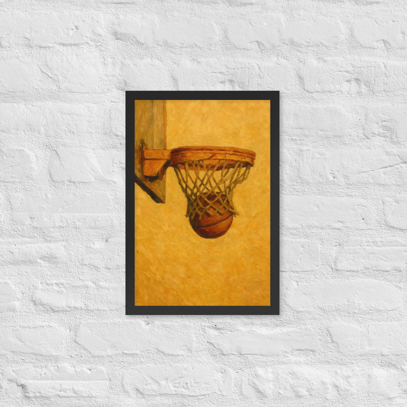 Basketball - Plakat med ramme Sort/Hvid/Træ