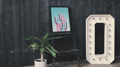 Tennis malet yacht - Plakat med ramme Sort/Træ/Hvid